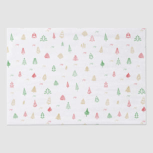Papier Mousseline Motif Gold Green Red Christmas Trees