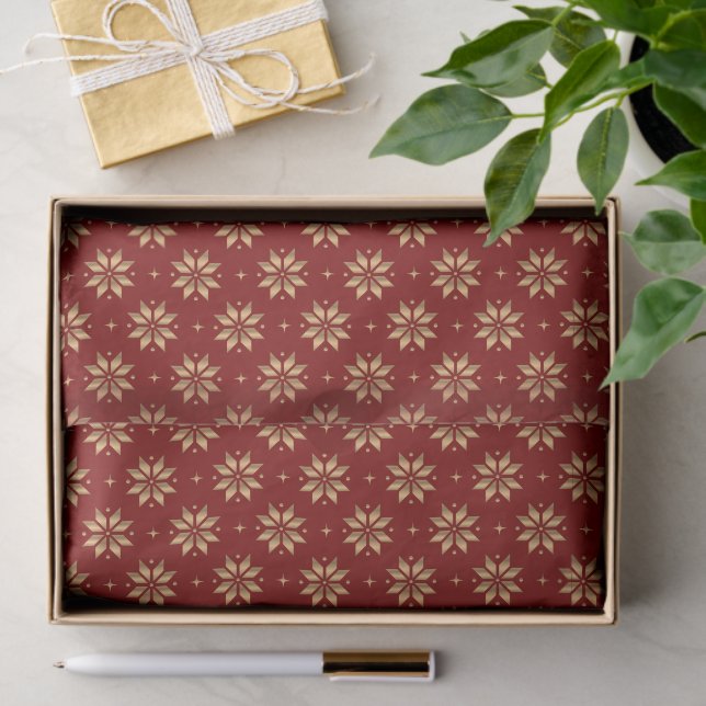 Papier Mousseline Motif Gold Poinsettia en rouge (Cadeau)