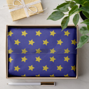Papier Mousseline Motif Gold Stars, Bleu Marine, Exclusive
