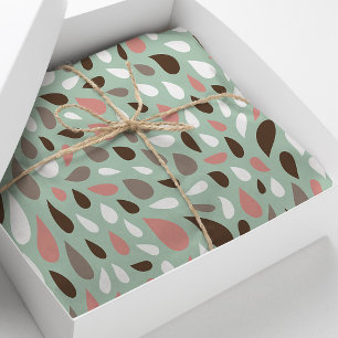 Papier Mousseline Motif Gouttes de Pluie Corail et Menthe