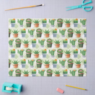 Papier Mousseline Motif Green En vichy Cactus