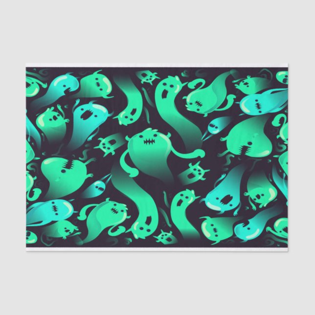 Papier Mousseline Motif Green Neon Ghost (Recto)