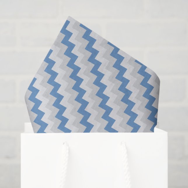 Papier Mousseline Motif gris-clair et bleu de Chevron (Sac cadeau)
