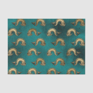 Papier Mousseline Motif heraldique nautique sarcelle et or vintage