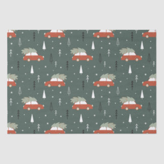 Papier Mousseline Motif hivernal d'arbre de Noël de voiture rouge mi