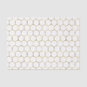 Papier Mousseline Motif Honeycomb à huile d'or désossé sur blanc