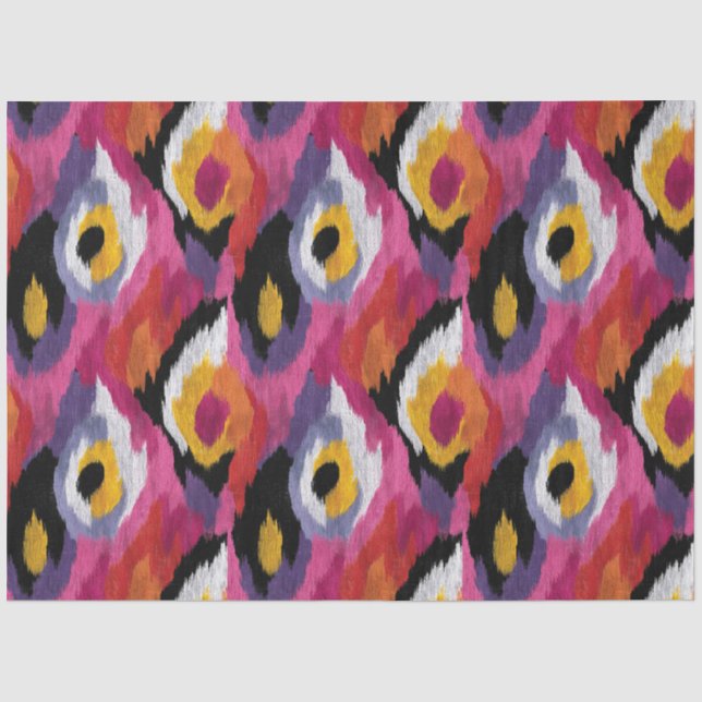 Papier Mousseline Motif Ikat Abstrait Découpage Coloré (Recto)