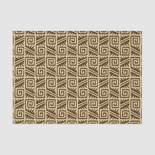 Papier Mousseline Motif Ikat Aztec - Brown foncé et Tan (Recto)