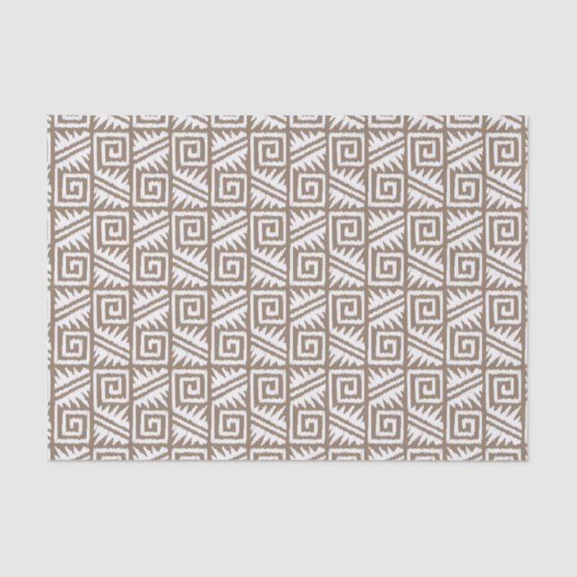 Papier Mousseline Motif Ikat Aztec - Taupe Tan et Crème (Recto)