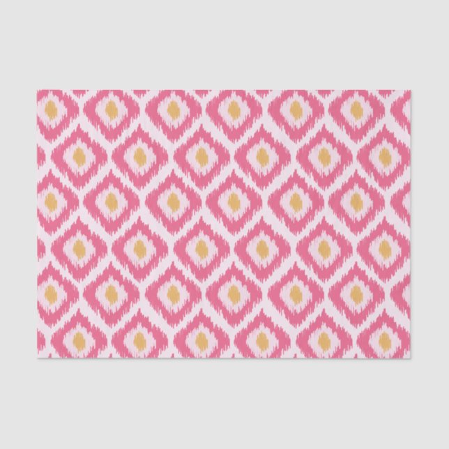 Papier Mousseline Motif Ikat Diamant Rose (Recto)