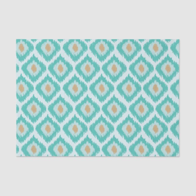 Papier Mousseline Motif Ikat Diamond Turquoise (Recto)