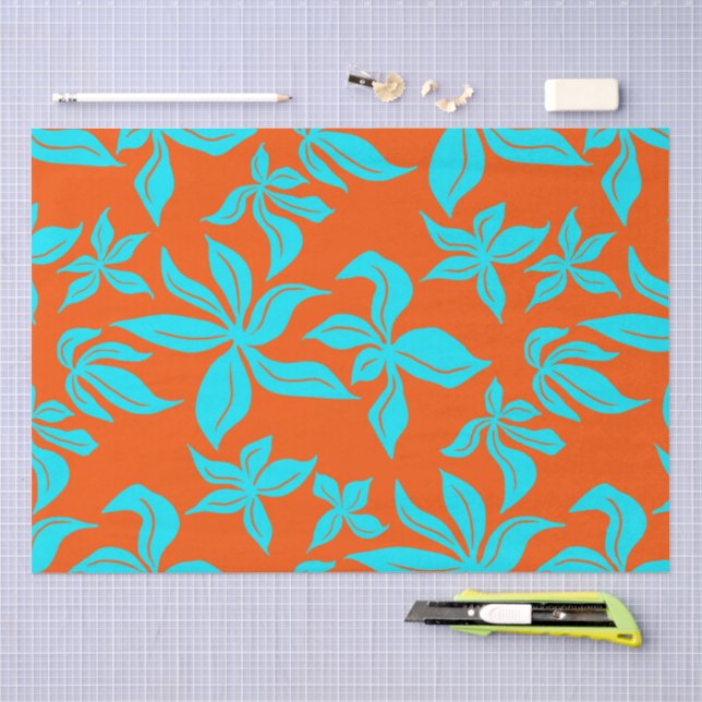 Papier Mousseline Motif illustré de fleurs bleues (Artisanat)