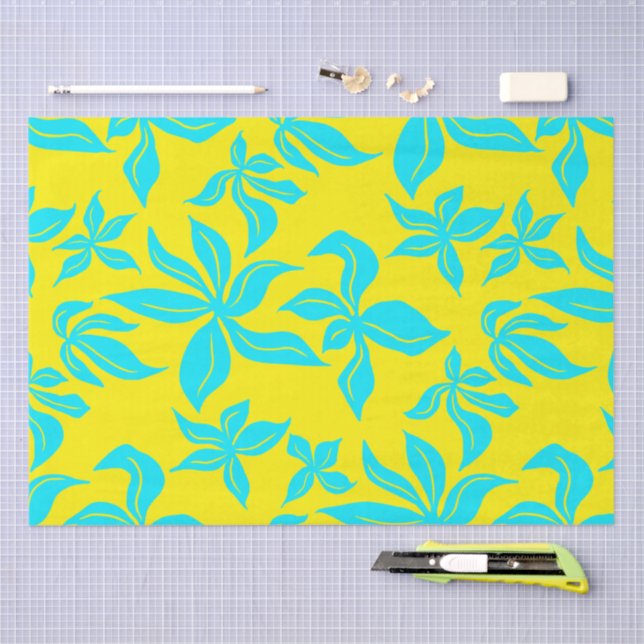 Papier Mousseline Motif illustré de fleurs bleues (Artisanat)