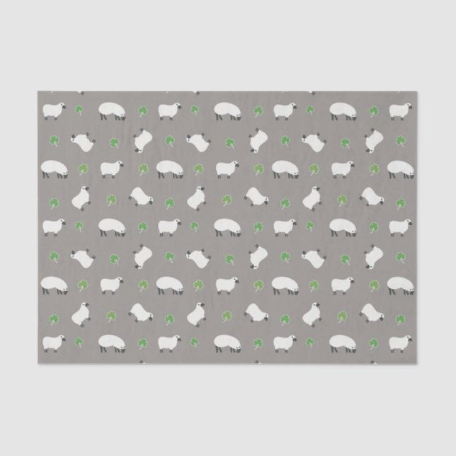 Papier Mousseline Motif irlandais de shamrock et de moutons (Recto)