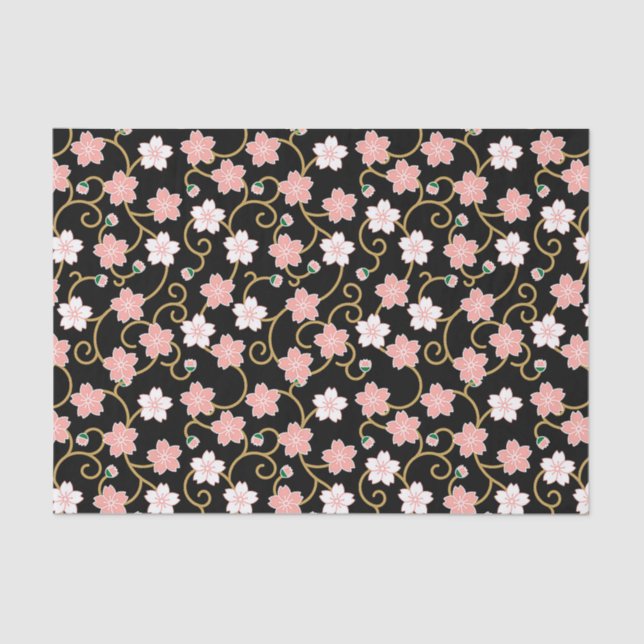 Papier Mousseline Motif japonais de fleurs de cerisier (Recto)