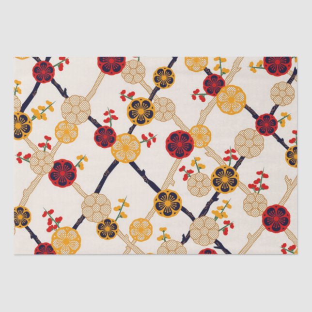 Papier Mousseline Motif japonais en fleurs de prune (Recto)