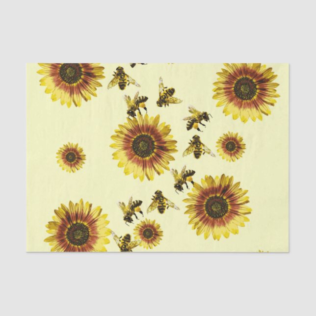Papier Mousseline Motif jaune d'été de tournesols et d'abeilles de (Recto)