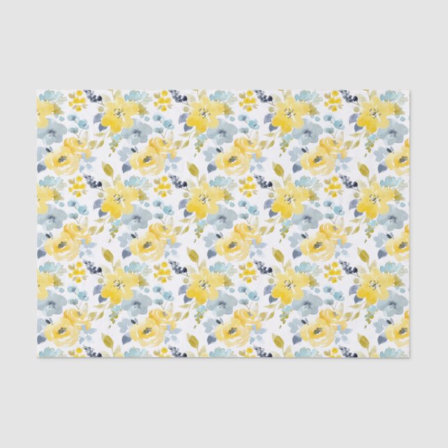 Papier Mousseline Motif jaune et bleu d'aquarelle (Recto)