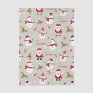 Papier Mousseline Motif joyeux Noël avec Père Noël & bonhomme de nei