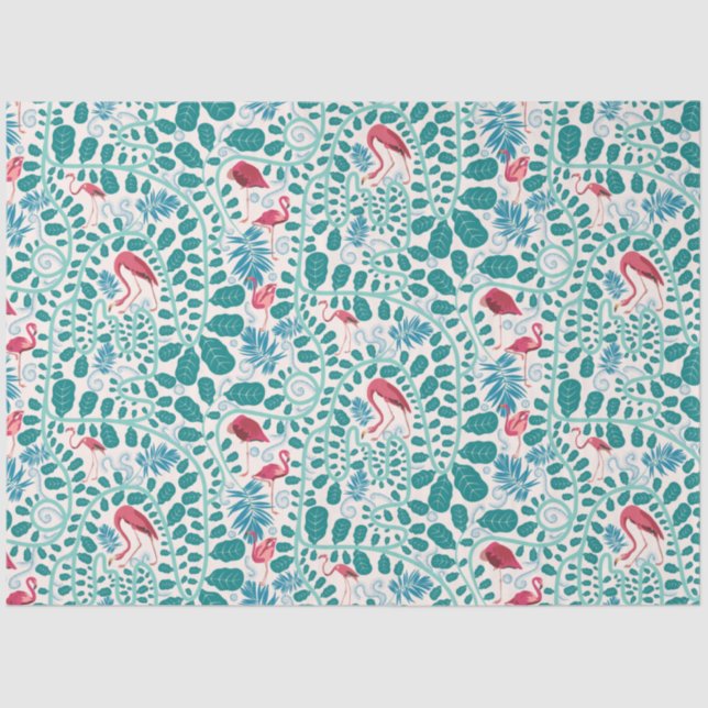Papier Mousseline Motif Jungle de Flamant rose luxuriant *Soft Breez (Recto)
