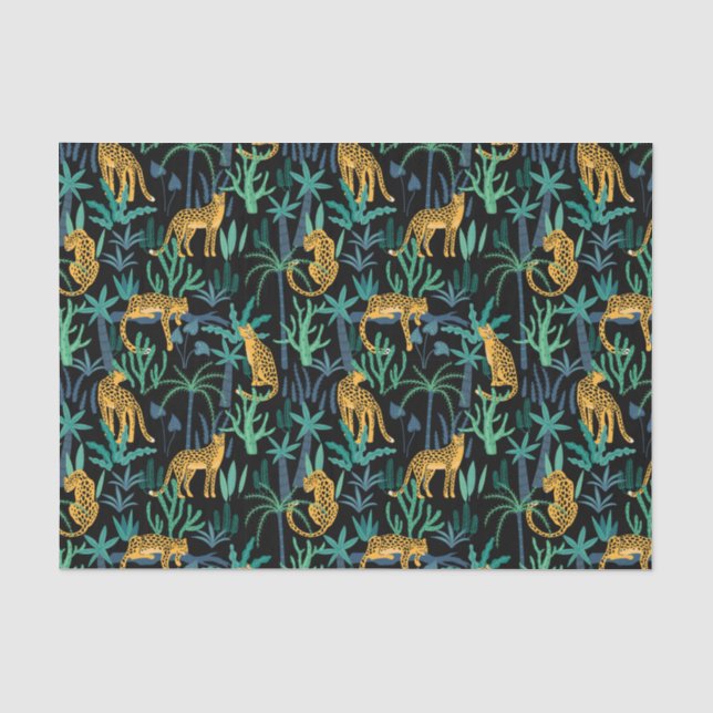 Papier Mousseline Motif jungle léopard Fond noir (Recto)