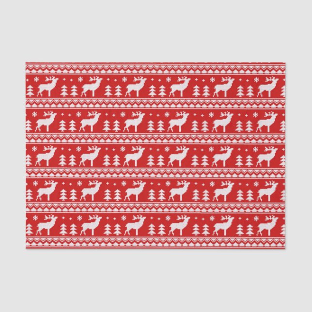 Papier Mousseline Motif laid blanc rouge de chandail de Noël (Recto)
