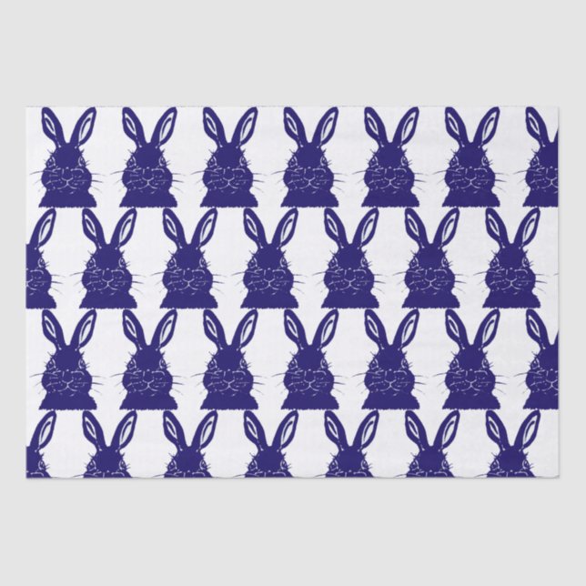 Papier Mousseline Motif lapin blanc et bleu de la marine Whimssical (Recto)