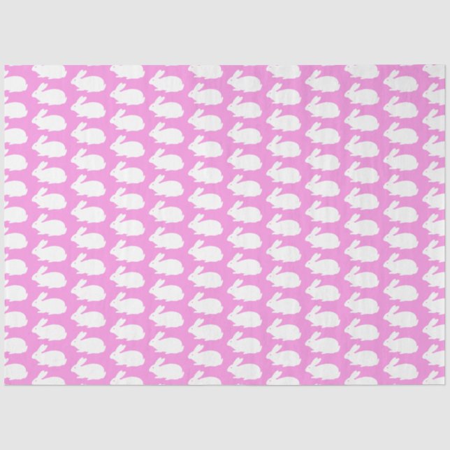 Papier Mousseline Motif lapin blanc sur rose (Recto)
