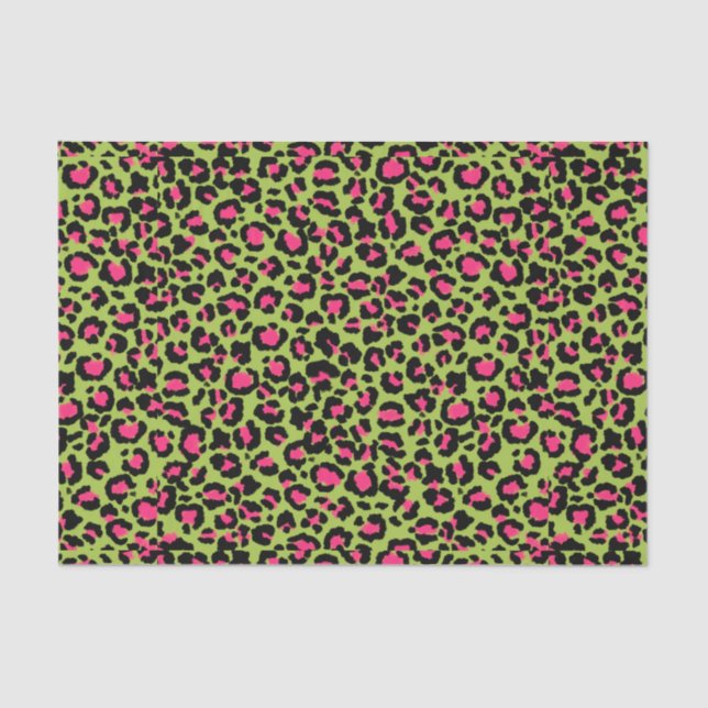 Papier Mousseline Motif léopard en framboise sur Lime Green (Recto)
