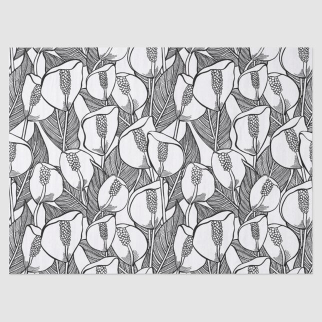 Papier Mousseline Motif Lily De Paix Noir Et Blanc (Recto)