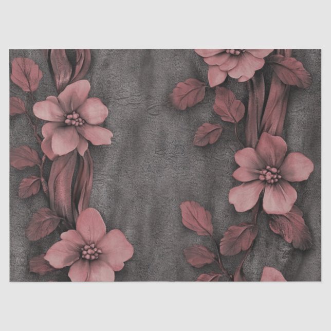 Papier Mousseline Motif lin floral rose rustique (8) (Recto)
