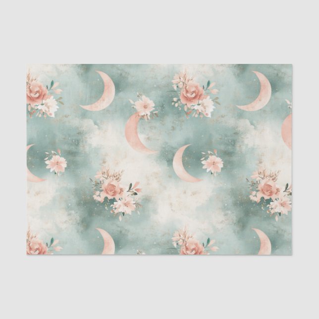 Papier Mousseline Motif lunaire floral céleste Boho (7) (Recto)