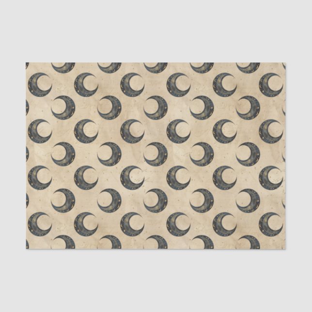 Papier Mousseline Motif Lune Céleste Boho Or (Recto)