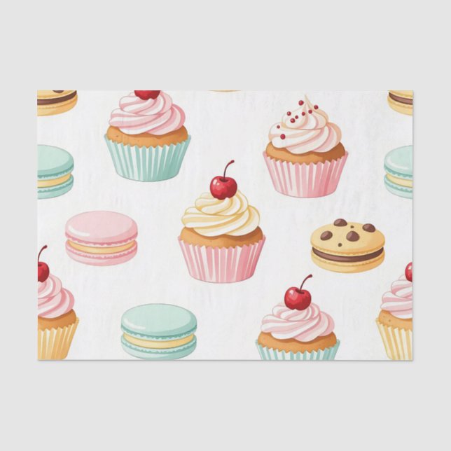 Papier Mousseline Motif Macaron Gâteau Sucré (Recto)