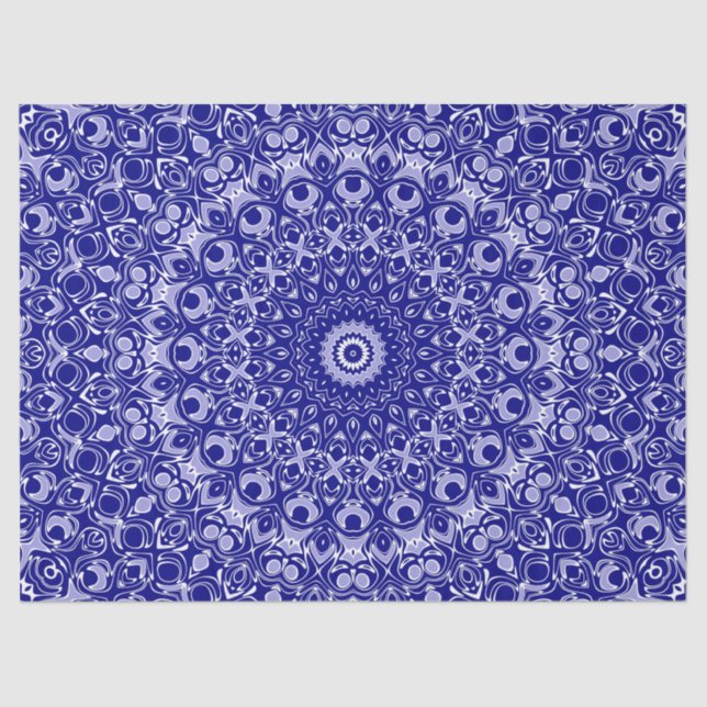 Papier Mousseline Motif Mandala bleu et blanc de minuit (Recto)