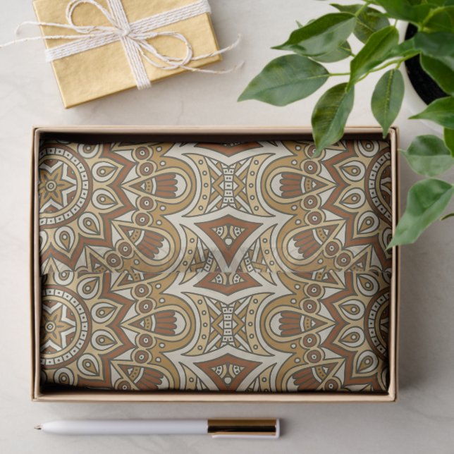 Papier Mousseline Motif Mandala Brun (Cadeau)