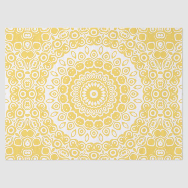Papier Mousseline Motif Mandala jaune moutarde (Recto)