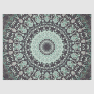 Papier Mousseline Motif Mandala Vert Menthe et Charbon