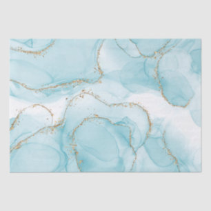 Papier Mousseline Motif Marbre Aquarelle Bleu & Or Faux Moderne