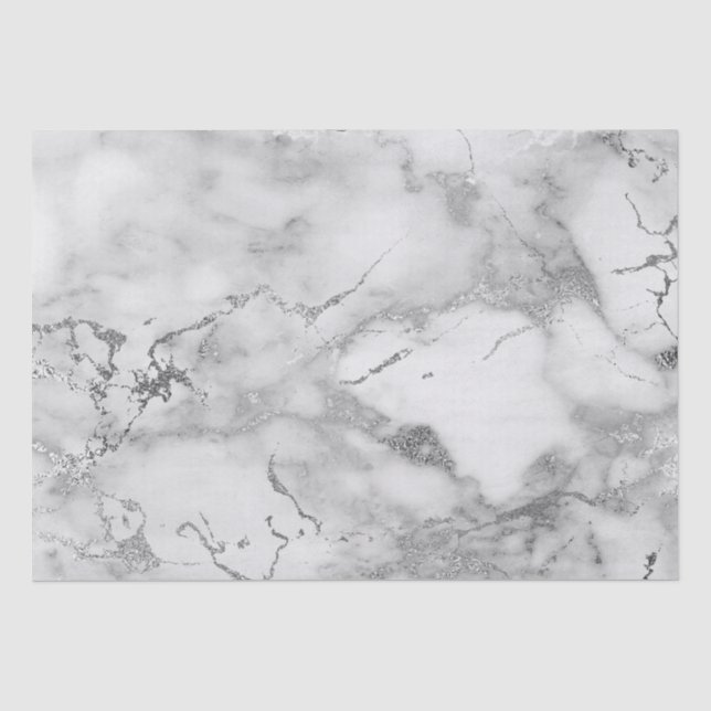 Papier Mousseline Motif Marbre Blanc et Argent Moderne (Recto)