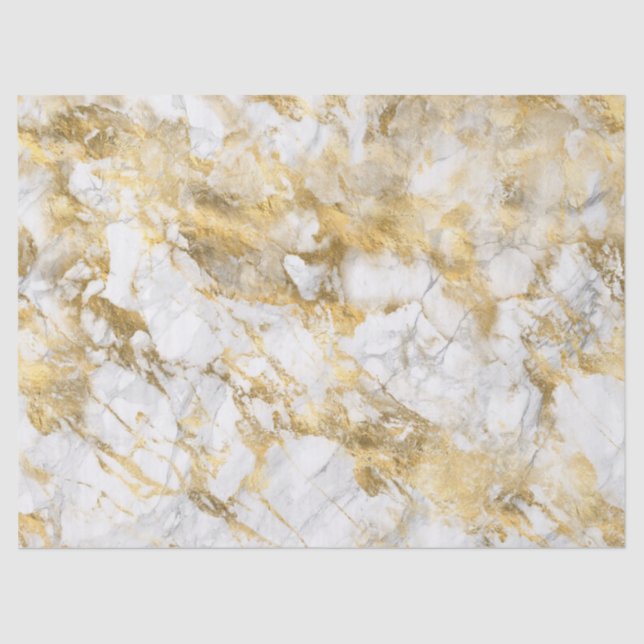 Papier Mousseline Motif Marbre Blanc et Or Moderne (Recto)