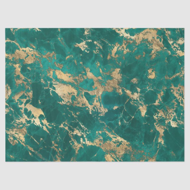 Papier Mousseline Motif marbre sarcelle et or moderne (Recto)