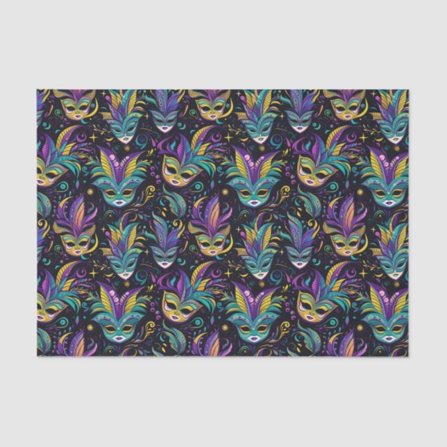 Papier Mousseline Motif Mardi Gras Masques (Recto)