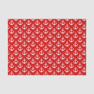 Papier Mousseline Motif Marin d'Ancres Rouges et Blanches