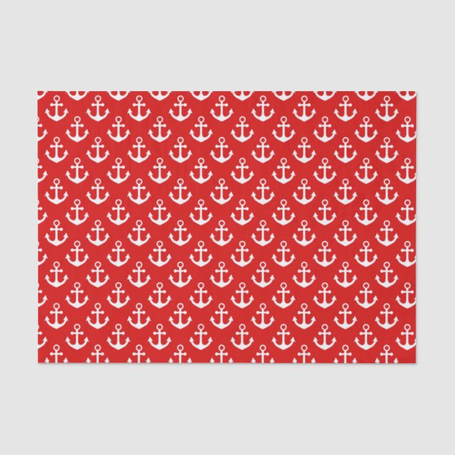 Papier Mousseline Motif Marin d'Ancres Rouges et Blanches (Recto)