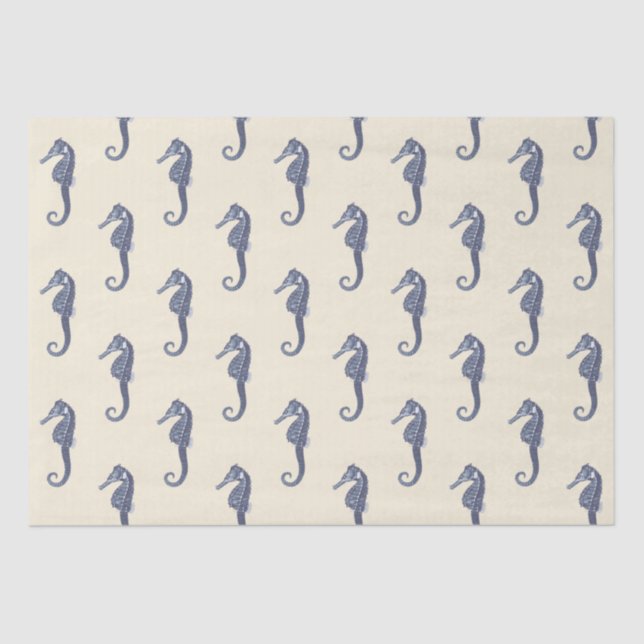 Papier Mousseline Motif marin de la Vie maritime Beige Bleu (Recto)