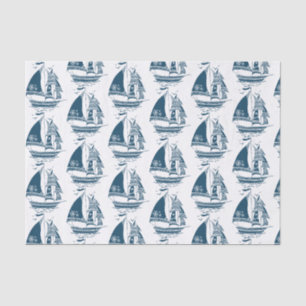Papier Mousseline Motif Marine Blue Vintage Vent Boat2