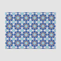 Papier Mousseline Motif marocain géométrique orientale en bleu