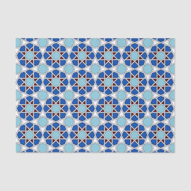 Papier Mousseline Motif marocain géométrique orientale en bleu (Recto)