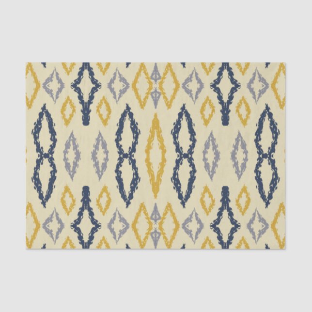 Papier Mousseline Motif marocain Ikat Blue Yellow (Recto)